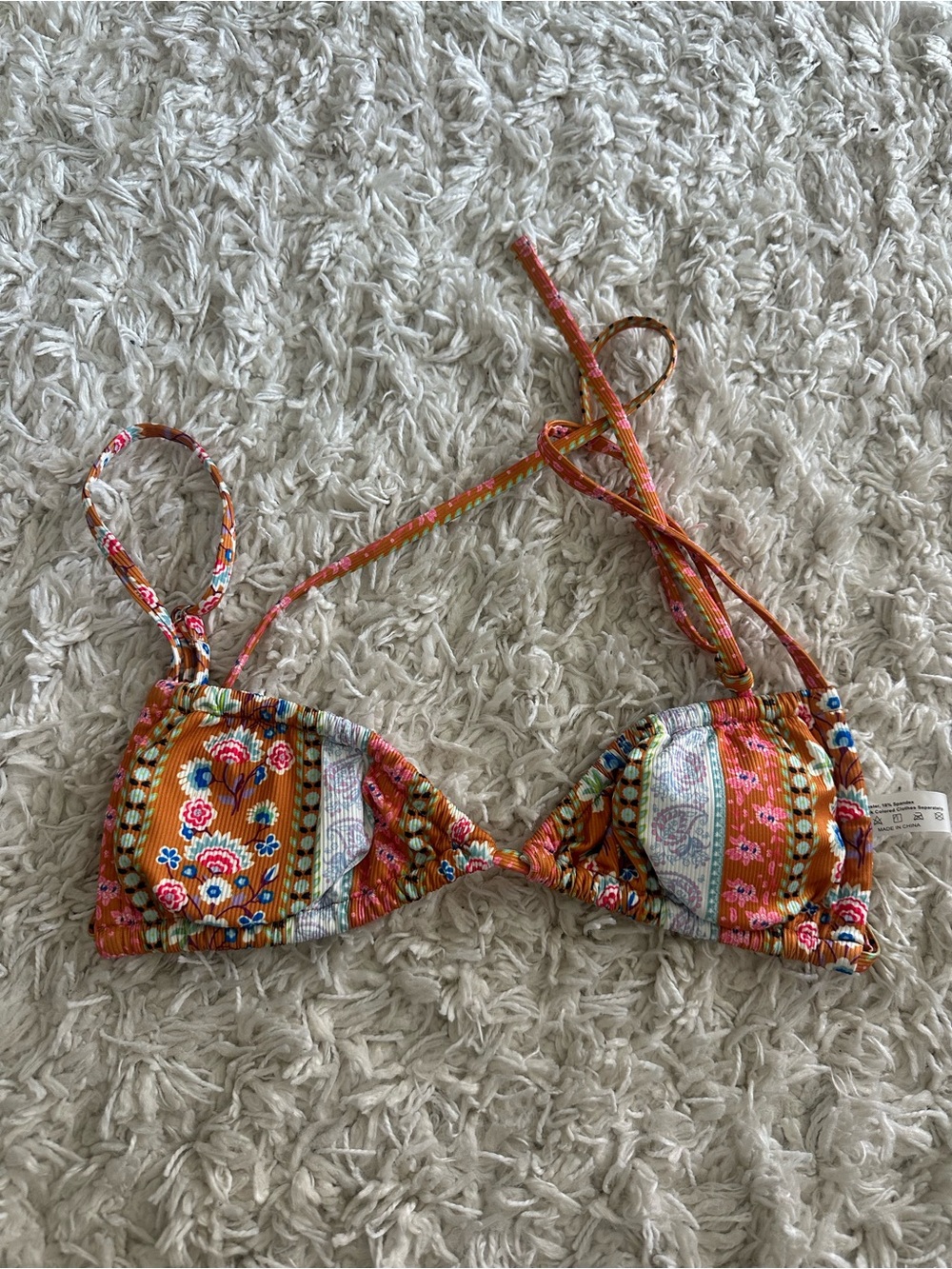 Floral Bikini Top in Orange & Pink